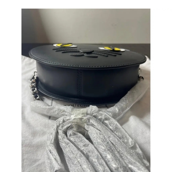 Jeremy Scott BLACK LEATHER CAT CROSSBODY BAG Moschino couture New /dust Bag - Picture 2 of 7